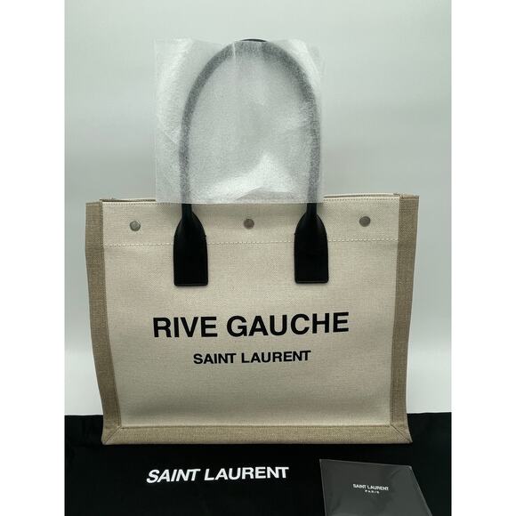 NEW SAINT LAURENT YSL RIVE GAUCHE SUMMER SMALL CANVAS TOTE BAG AUTHENTIC - Picture 5 of 15